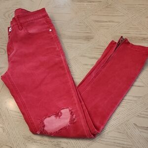 KDNK Comfort Stretch Distressed Skinny Jeans w/ Zippered Ankles Red Size 32